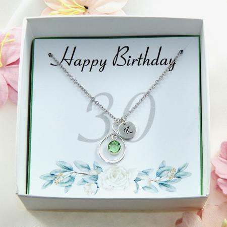 Personalized 30th Birthday Necklace, Sterling Silver Birthstone and Initial