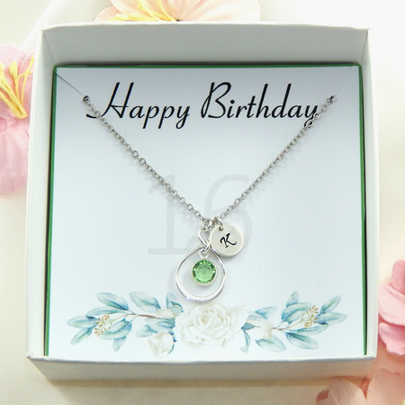16th Birthday Sterling Silver Necklace, Personalized Initial and Birthstone