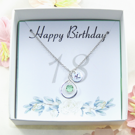 18th Birthday Gift Personalized Birthstone and Initial Necklace