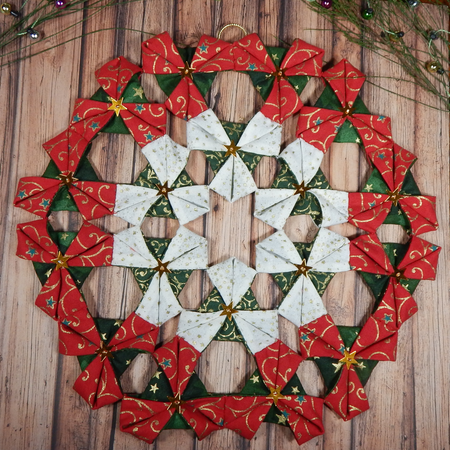Hanging Origami Christmas Wreath, Folded Fabric Christmas Wreath