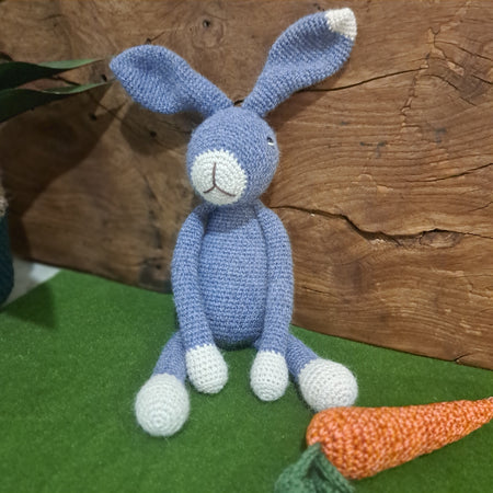 Handmade Crochet rabbit soft blue Australian alpaca wool