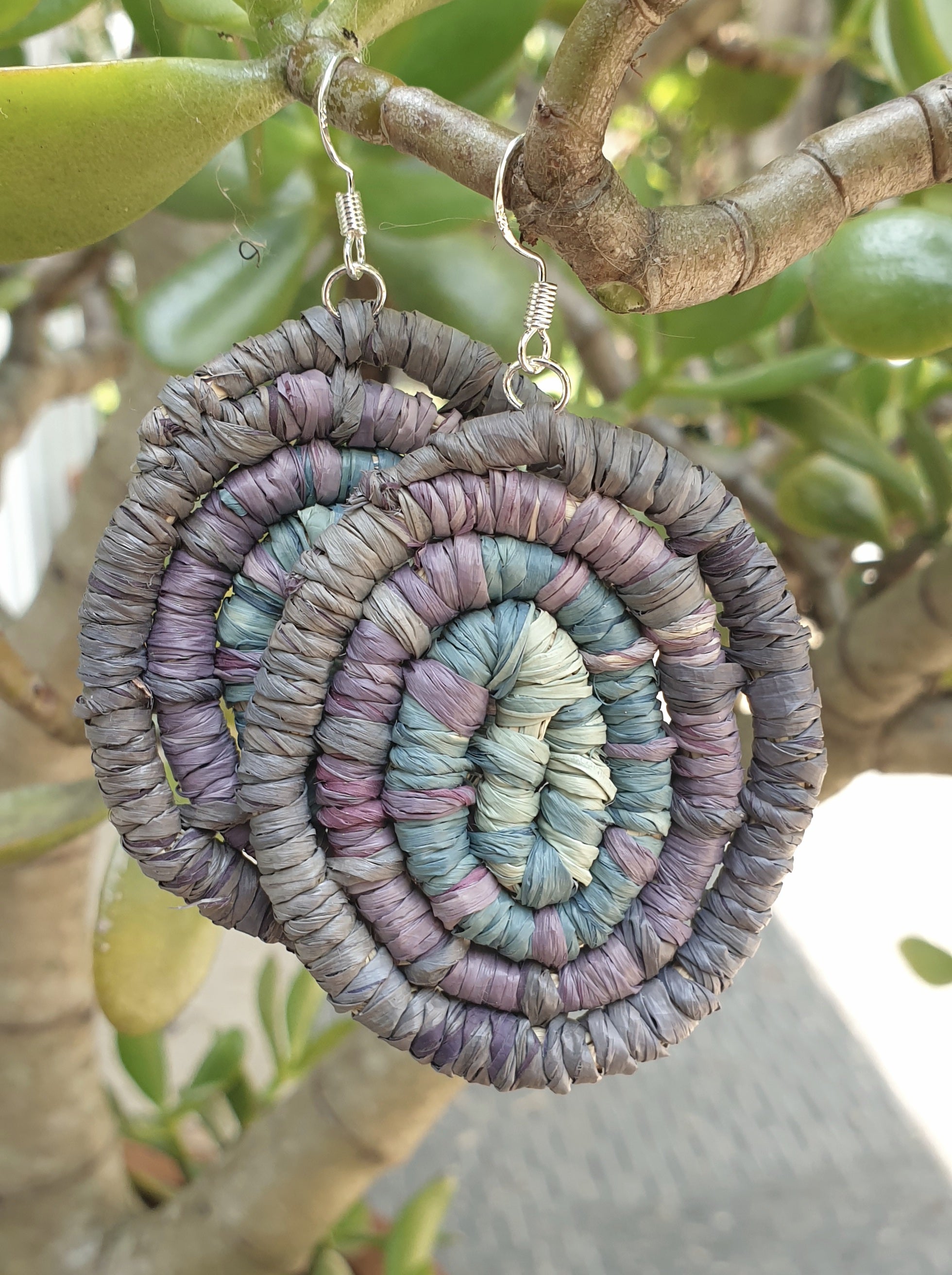Handmade, raffia, coil earrings