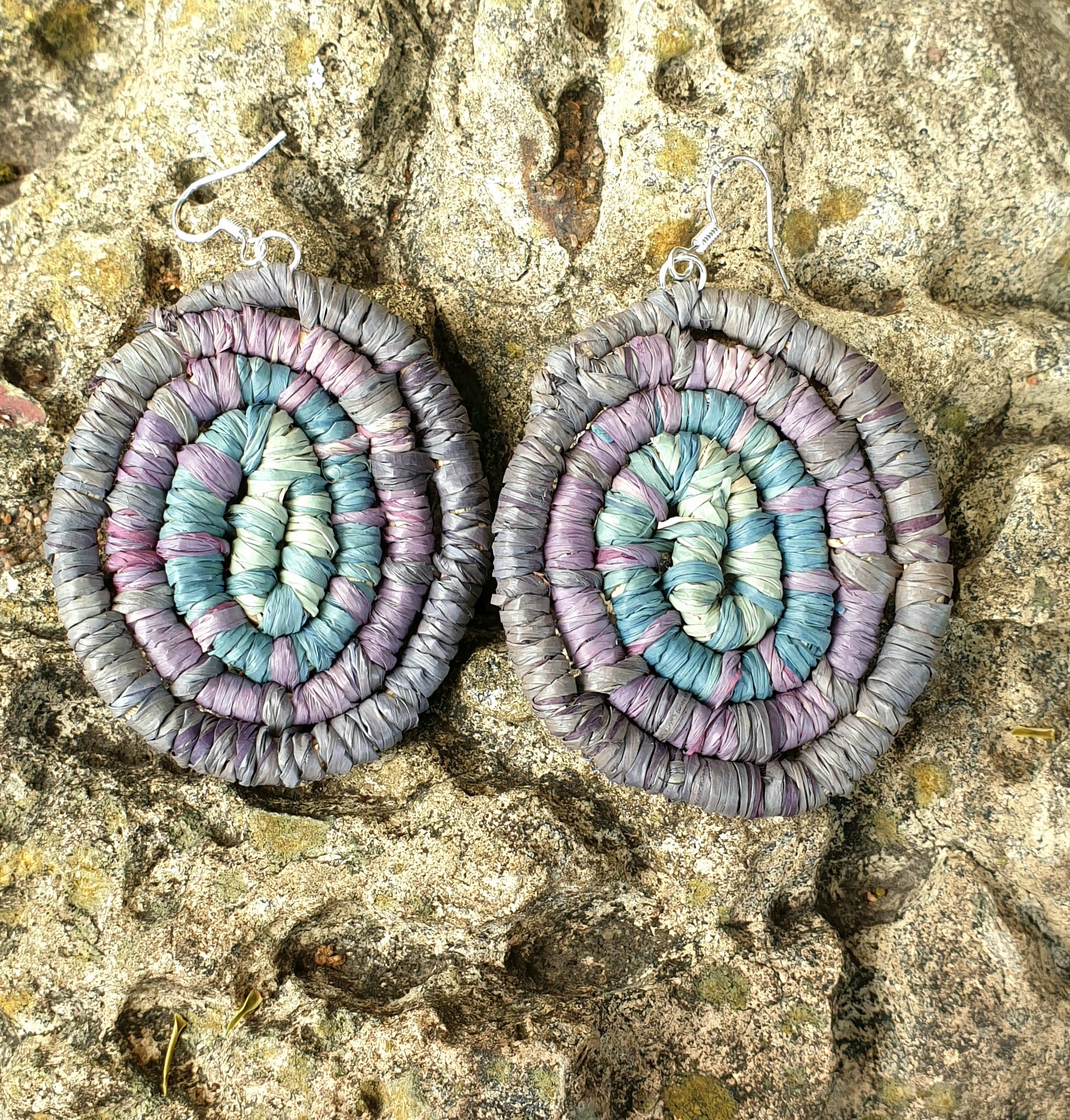 Handmade, raffia, coil earrings