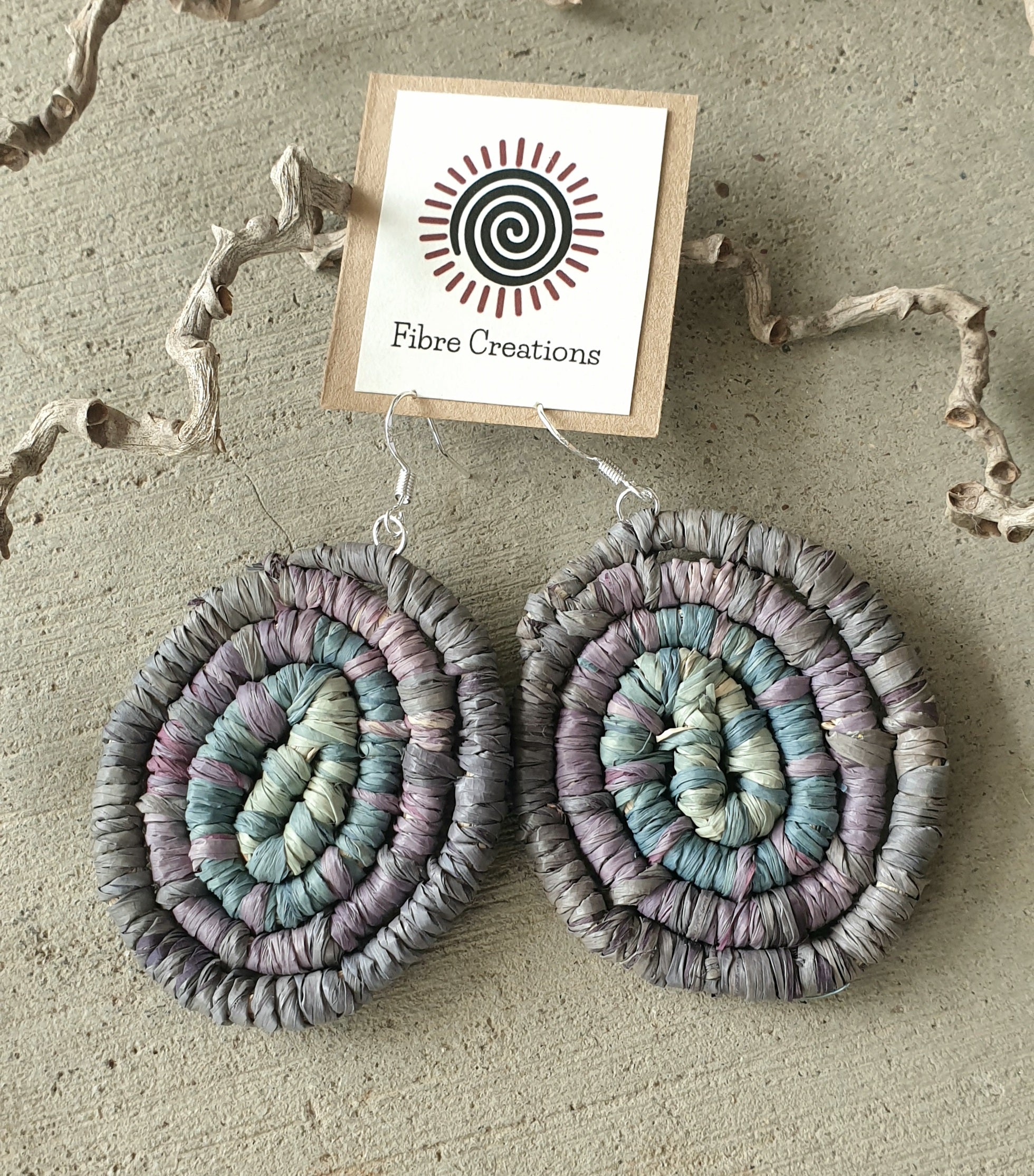 Handmade, raffia, coil earrings