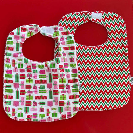 Christmas Bib Set | Presents and Chevron Prints