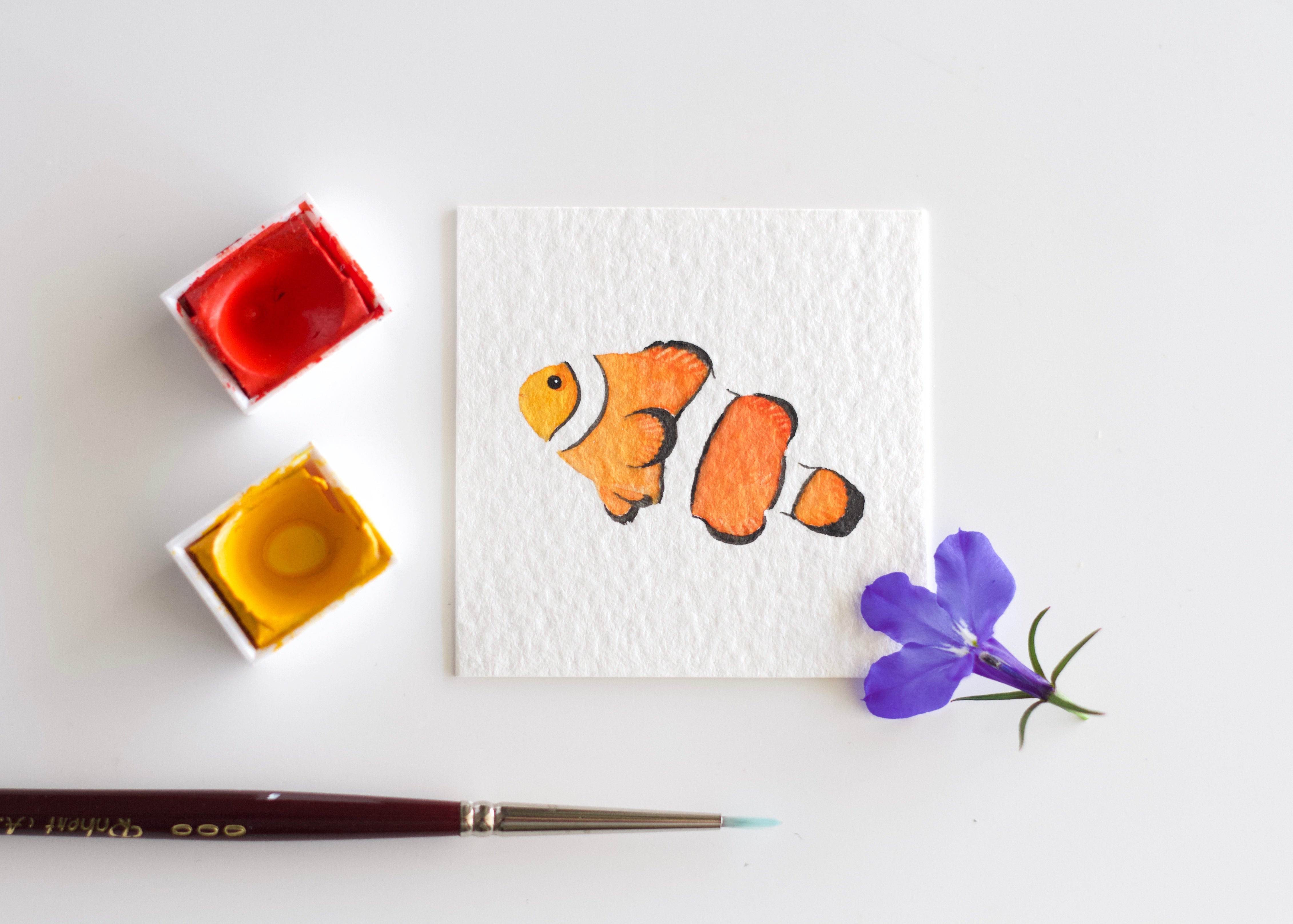 Miniature Watercolour Clownfish Painting