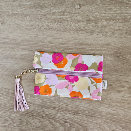 Foldable Wallet/Purse/Mobile phone holder - Pink and Gold Floral Design