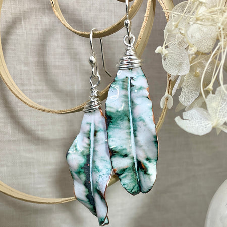 Leaves. Handmade enamel earrings