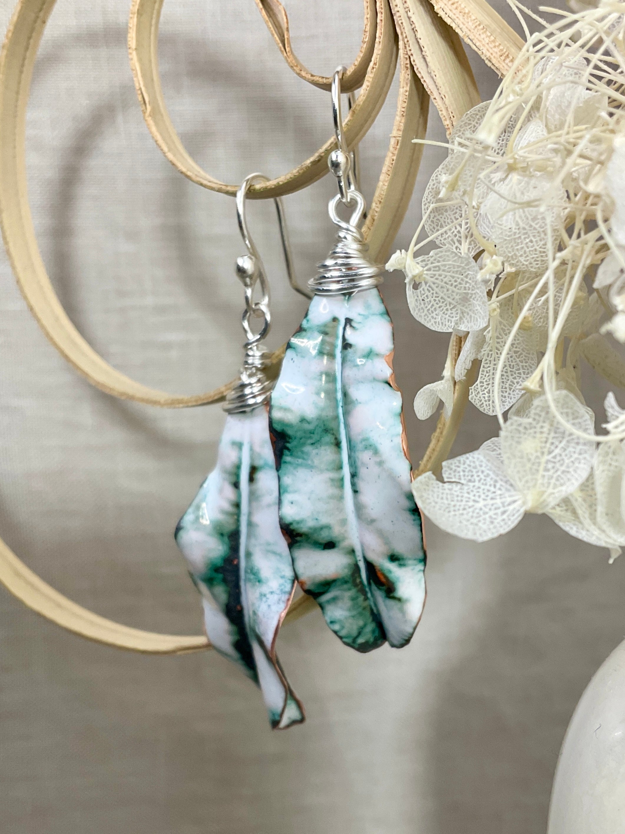 Leaves. Handmade enamel earrings