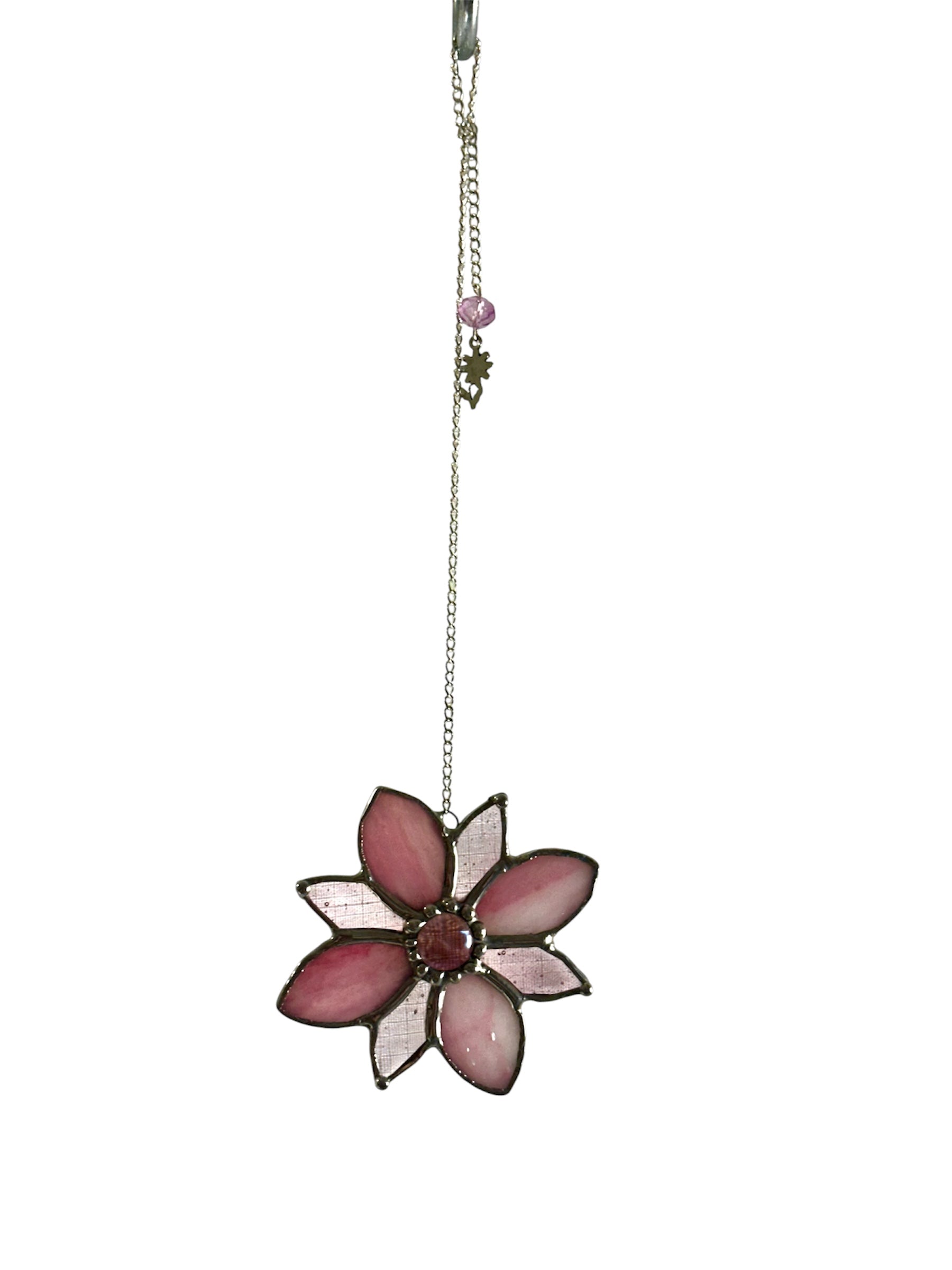 Pink stained glass flower sun catcher