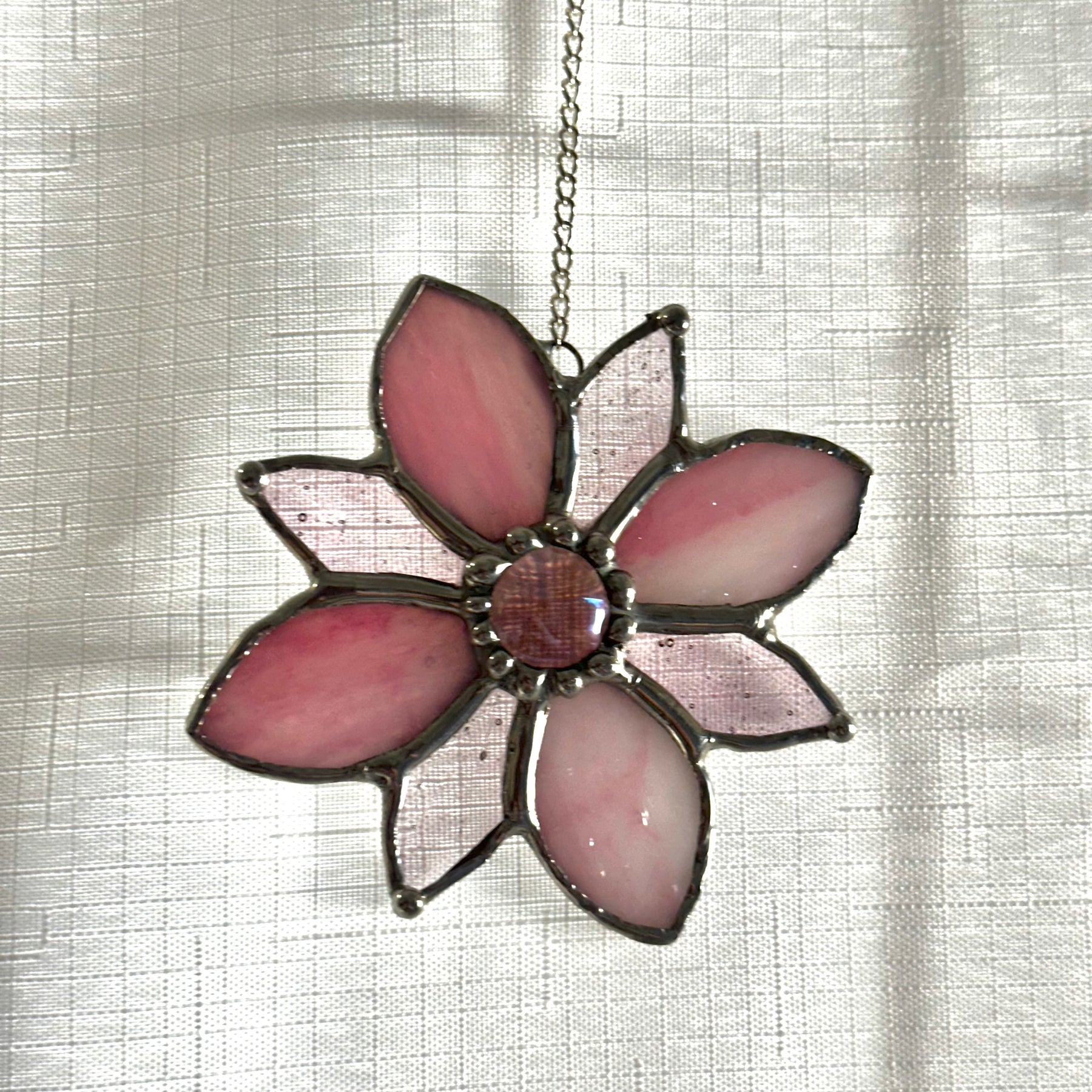 Pink stained glass flower sun catcher