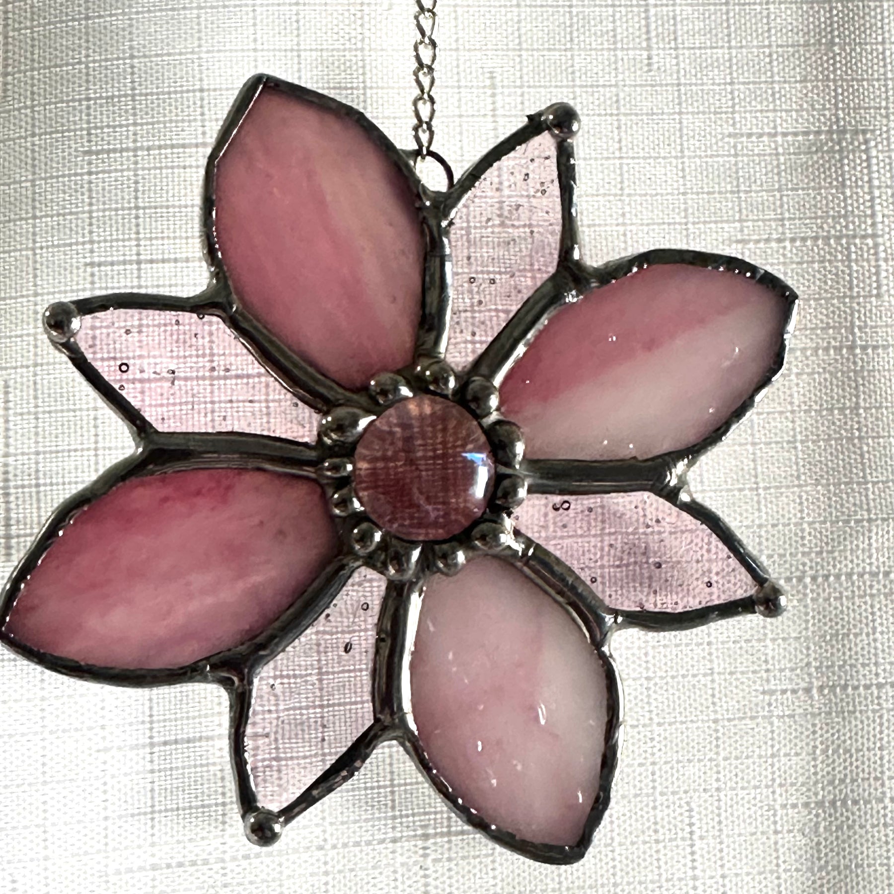 Pink stained glass flower sun catcher