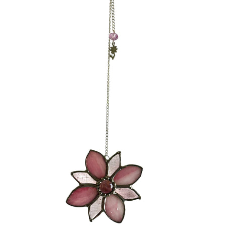 Pink stained glass flower sun catcher