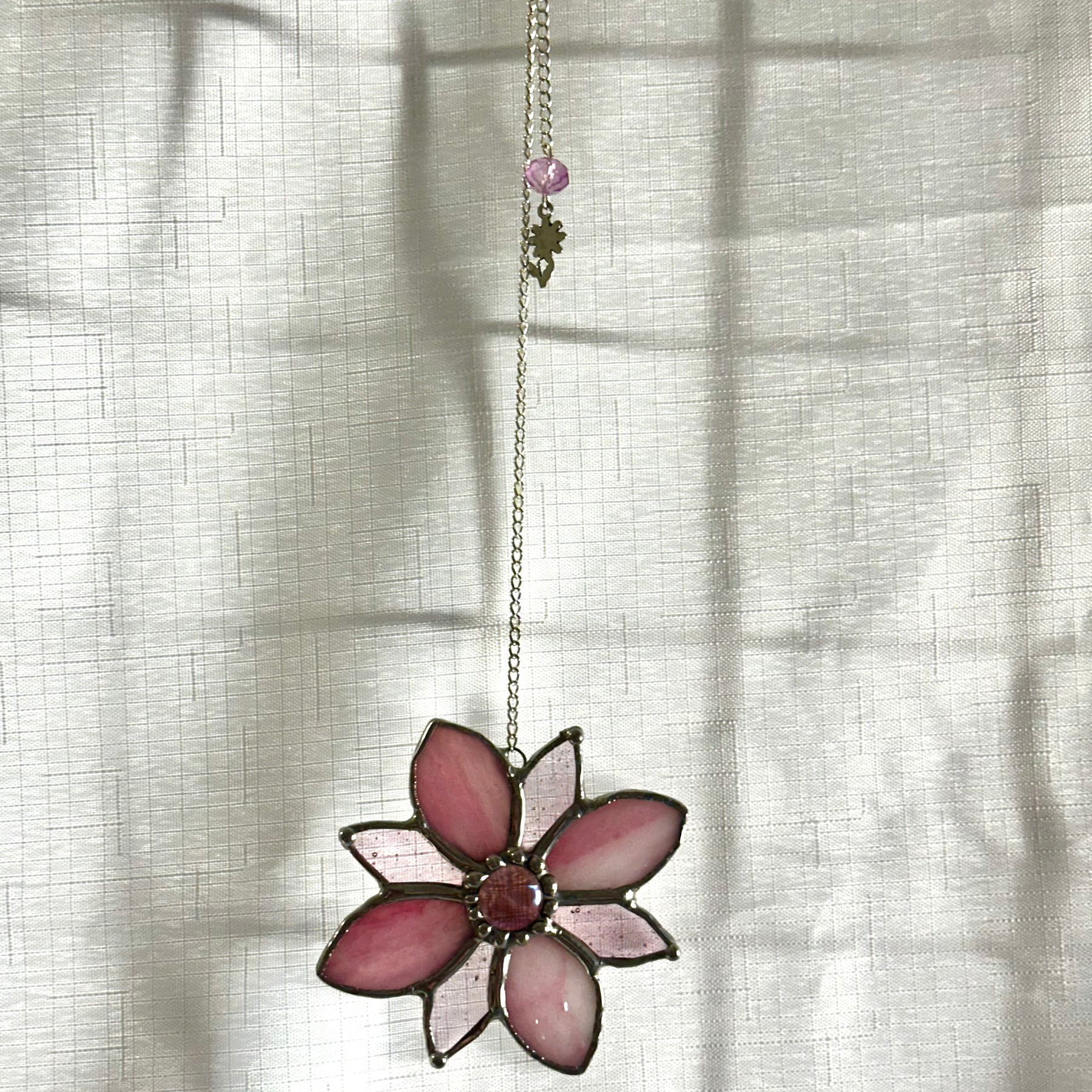 Pink stained glass flower sun catcher