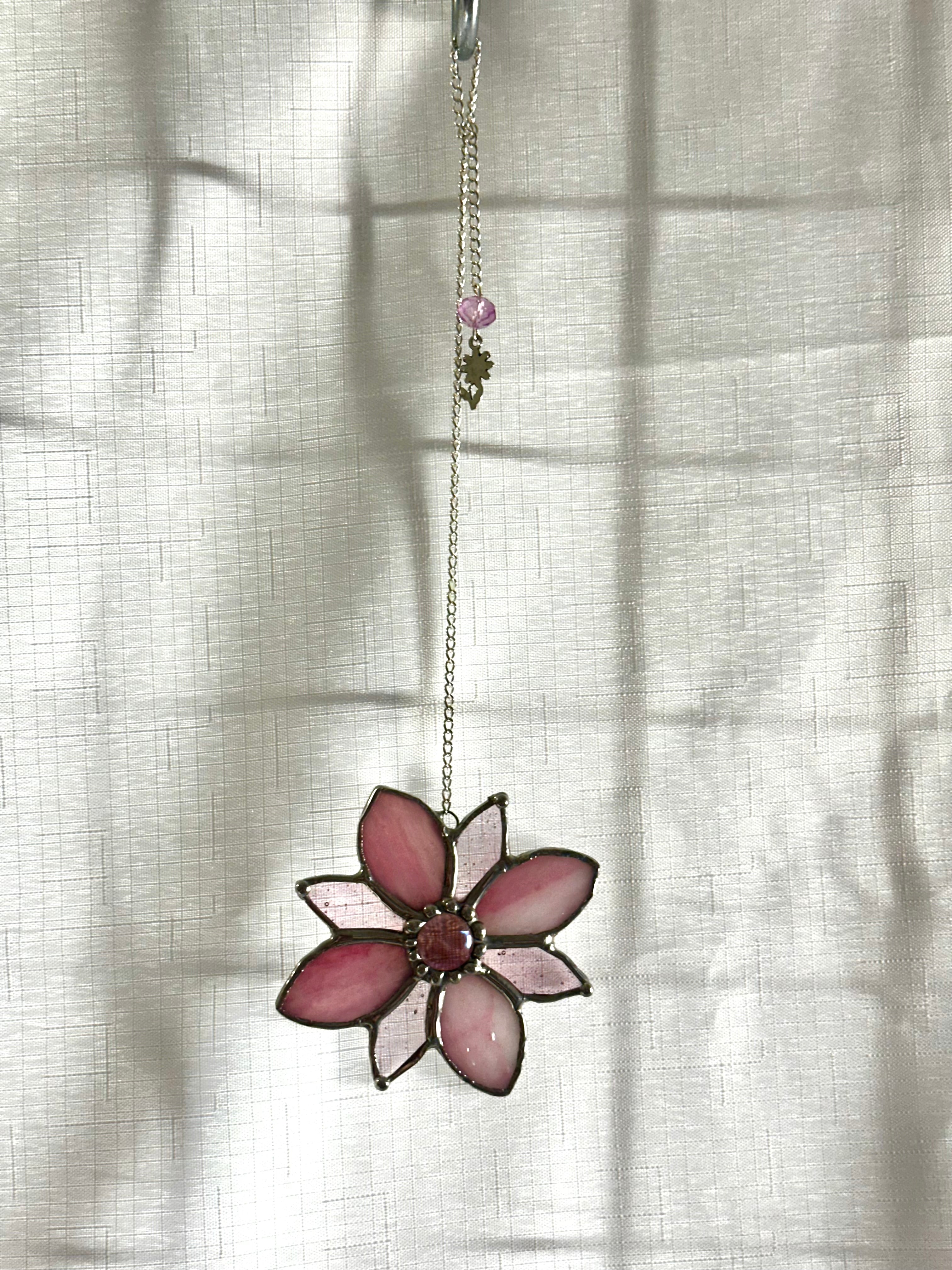 Pink stained glass flower sun catcher