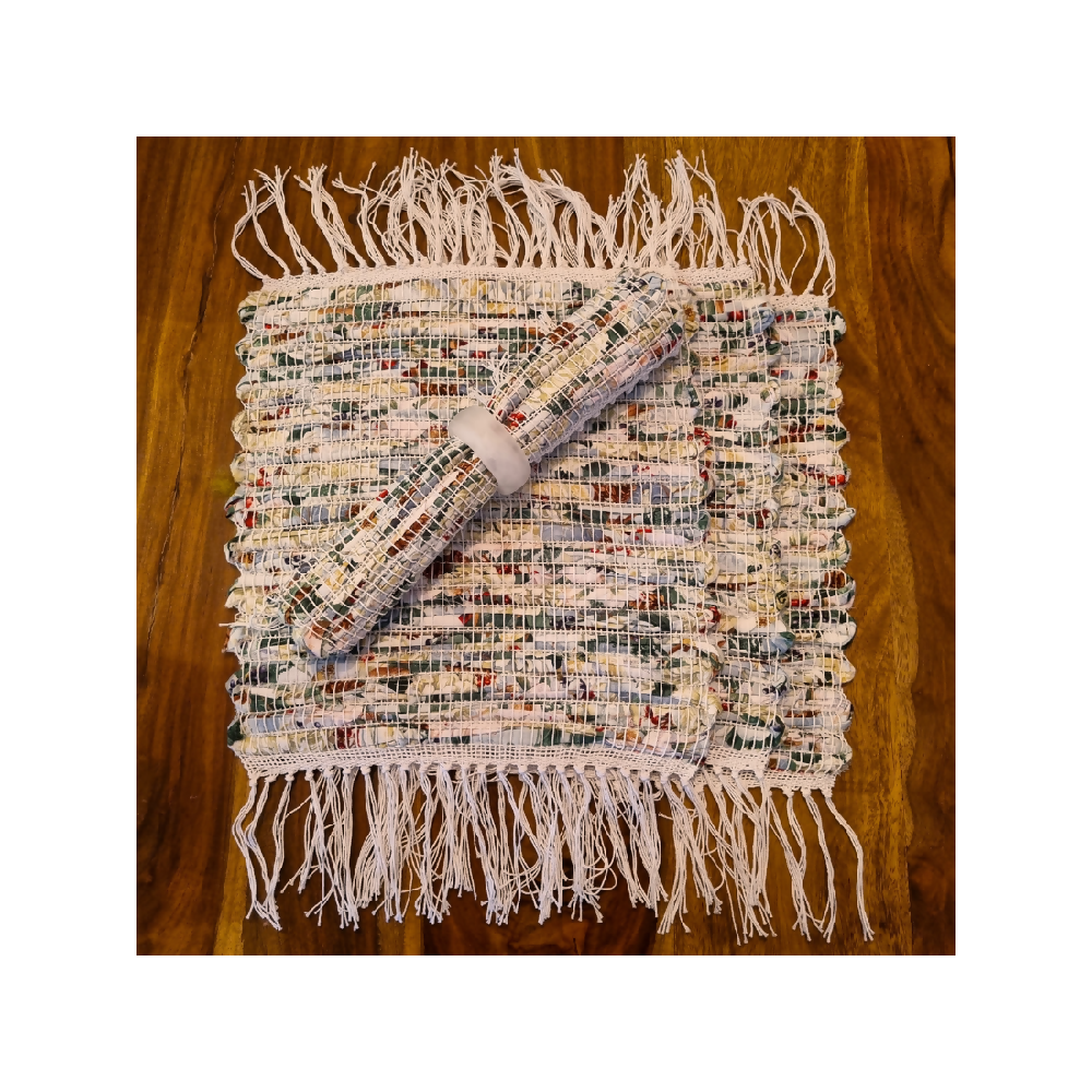 Handwoven Christmas fabric placemats white