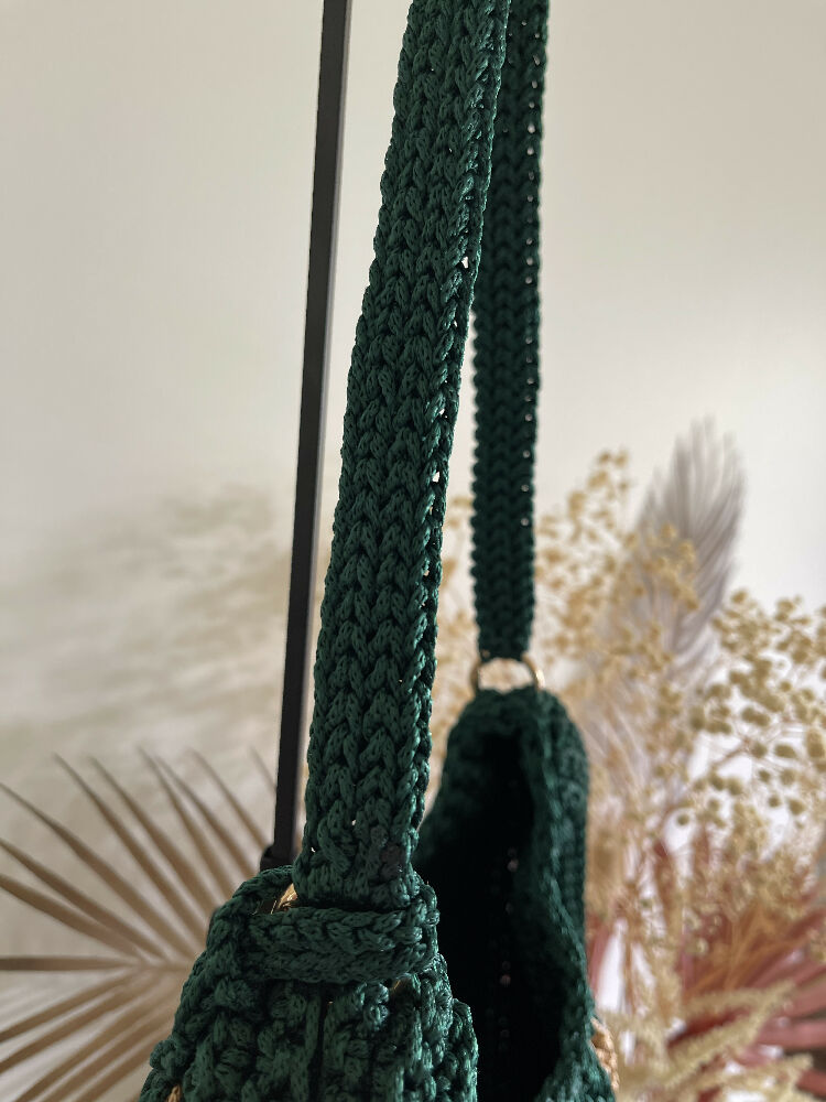 Crochet Stripe Bag, Lightweight Shoulder Strap, Tassel, Navy-White-Red or Green-Gold