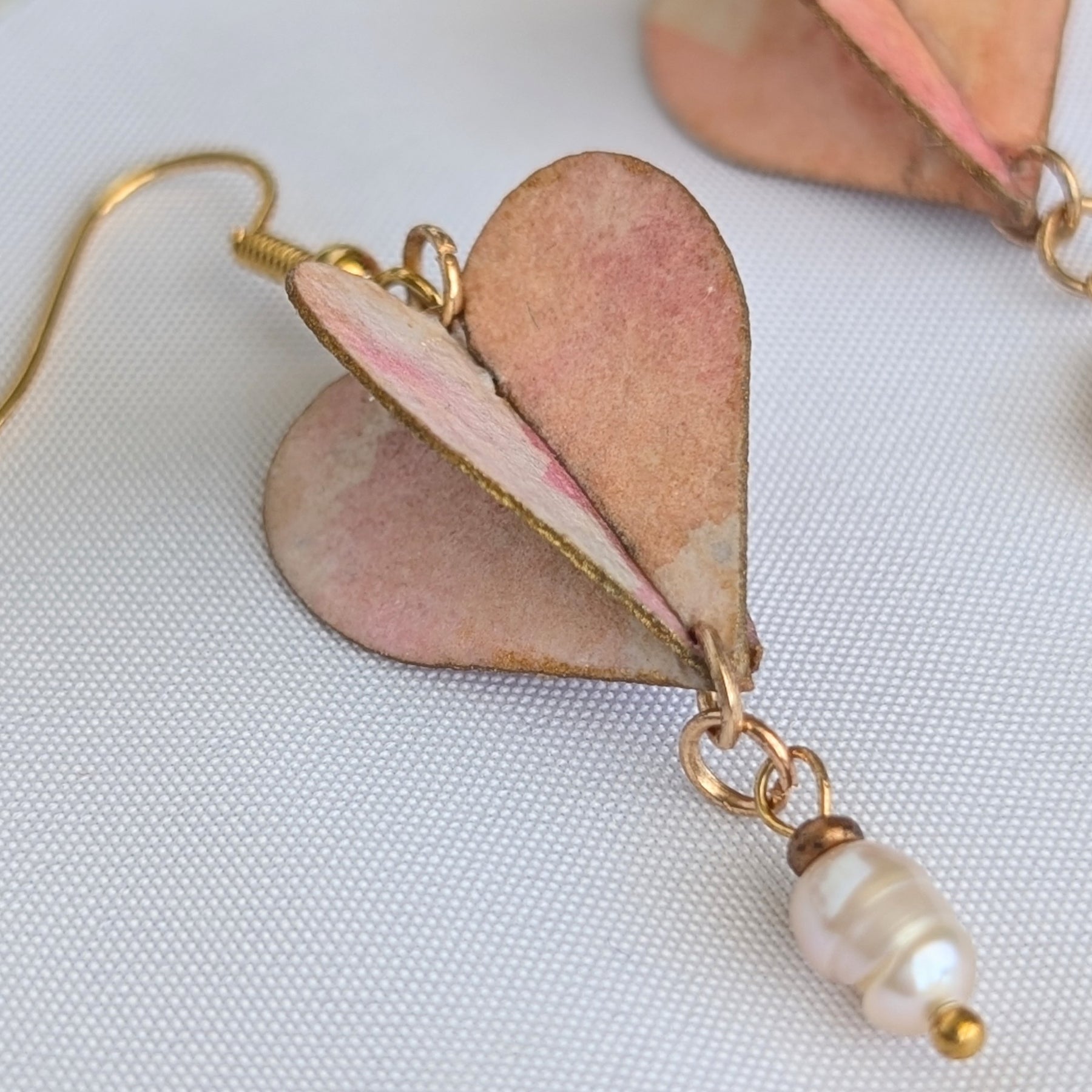 Watercolour Heart Earrings with Freshwater Pearl – Valentine’s Gift – Sustainable Jewellery