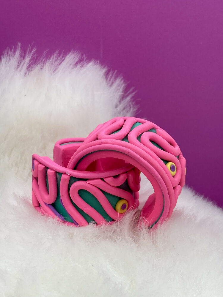 Pink scribble hoop earrings