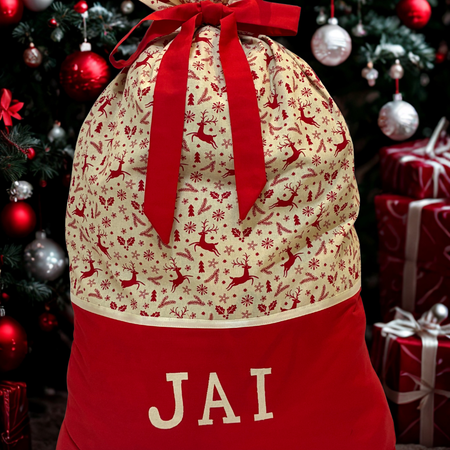 Personalised Christmas Sack - Scandi Reindeer Print