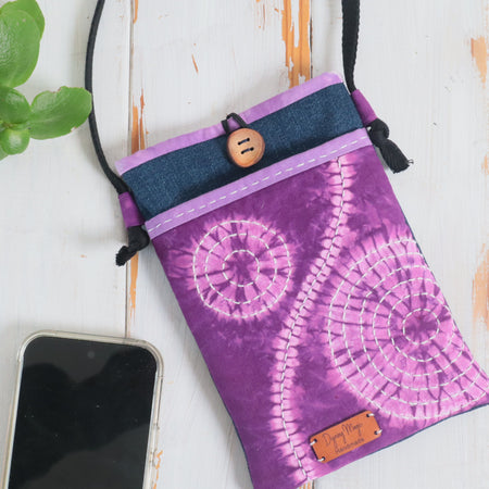 Tie Dyed Cross BodyBag, Phone and Glasses Bag, upcycled jeans