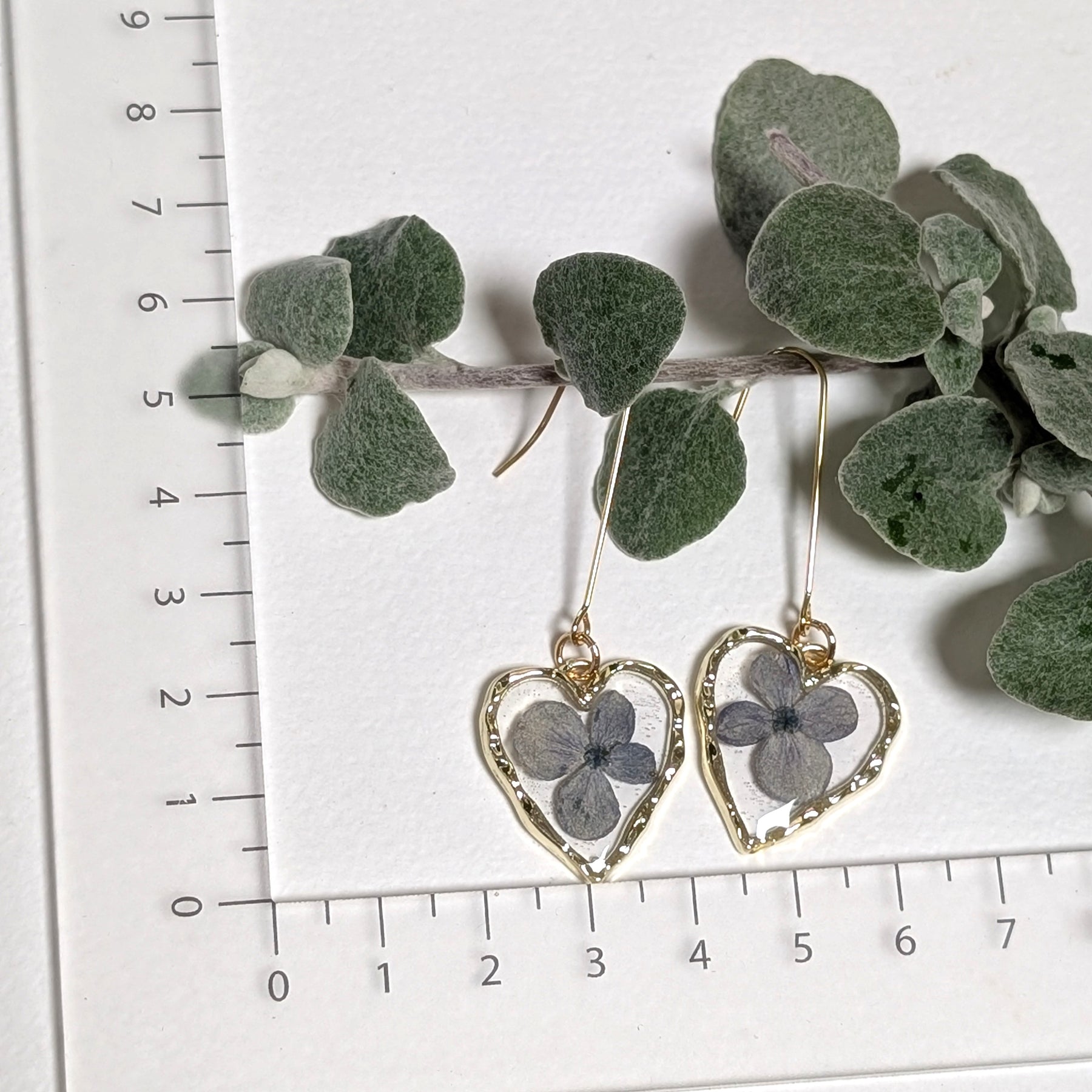Heart shaped blue hydrangea earrings