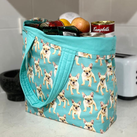 .Grocery Tote ... Lined with storage pouch…French Bulldog