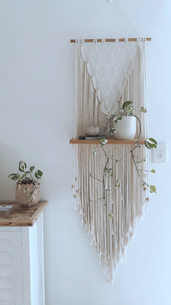 Large Macrame Wall Hanging with Shelf