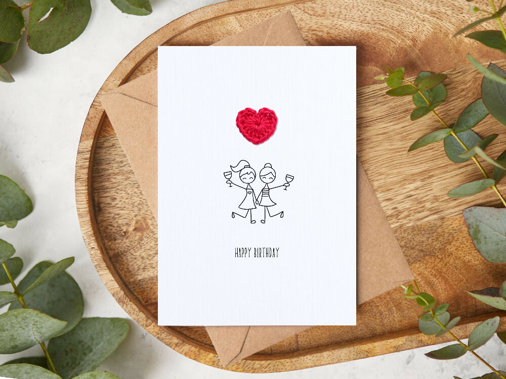 Girlfriends Cheers - Happy Birthday - Crochet Heart Etsy Cover 2