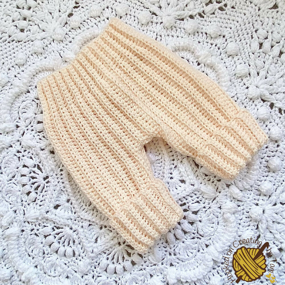 Handmade crochet baby pants with cuff 0-3 month cream