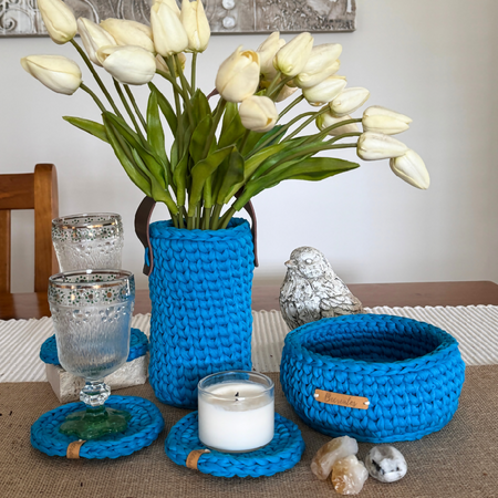Uplifting Air Blue Tote Basket Coaster Set