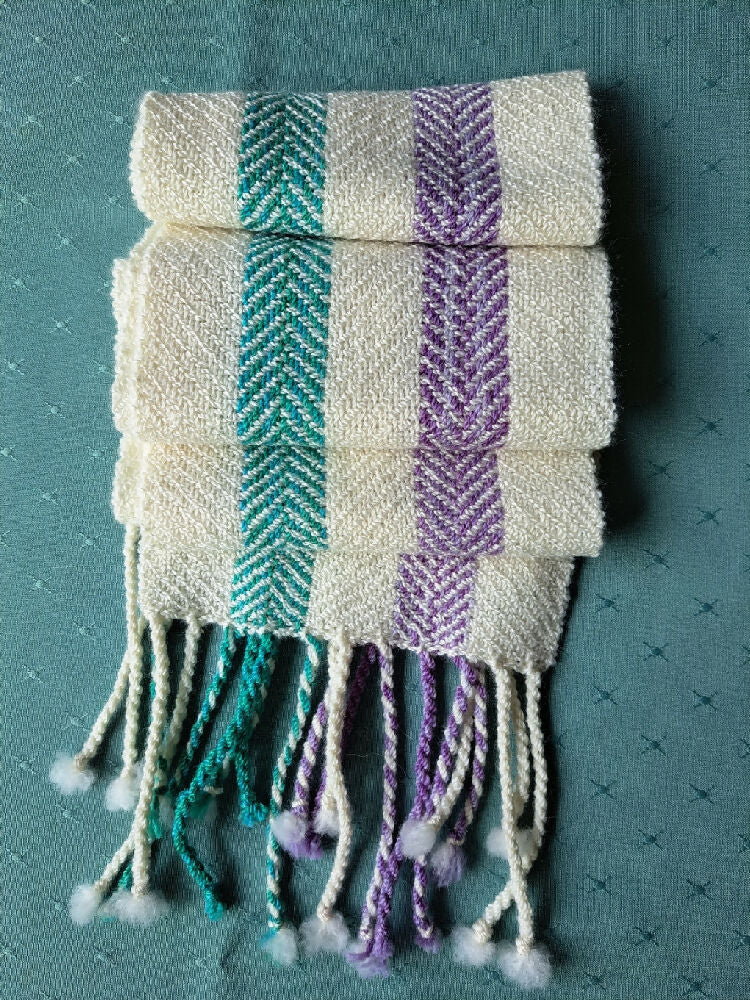 Scarf handwoven alpaca Ivory stripe