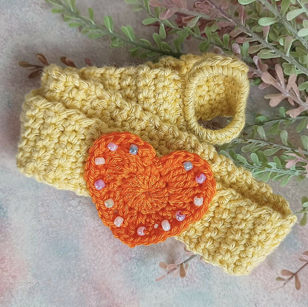 Crochet Headbands with Beaded Heart Applique