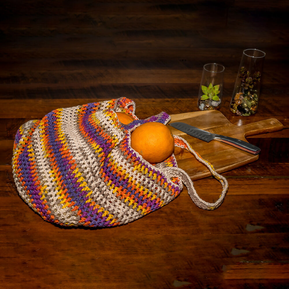 Crocheted Market Bag - Purple/Orange