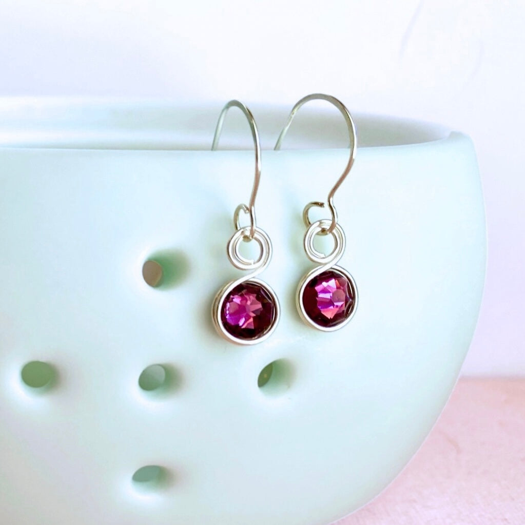 Amethyst purple crystal dangle earrings | Sterling silver | February birthstone gift
