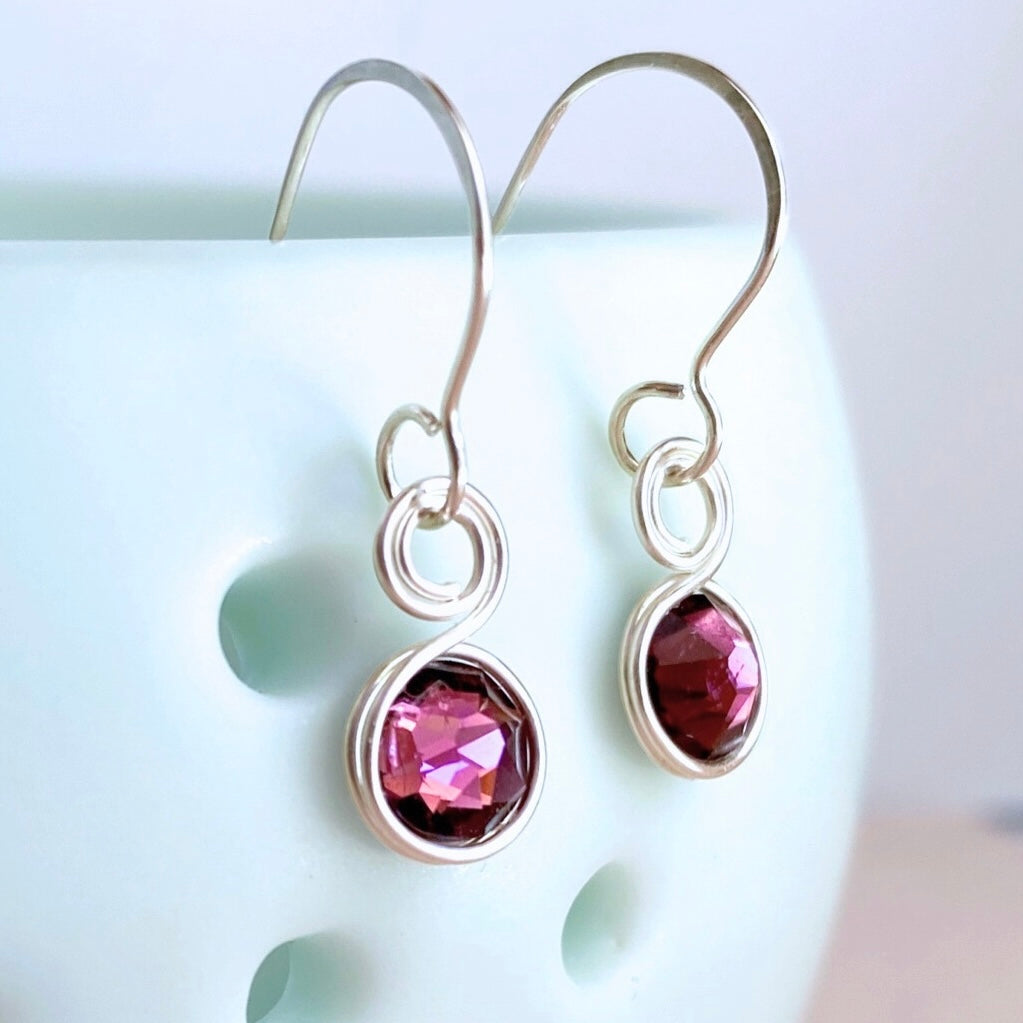 Amethyst purple crystal dangle earrings | Sterling silver | February birthstone gift