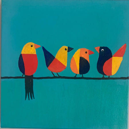 Geometric Birds on Teal Wall Art