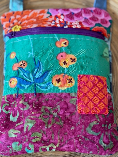 Crossbody Bag - Unique - Embroidered - Textile Art - Collage