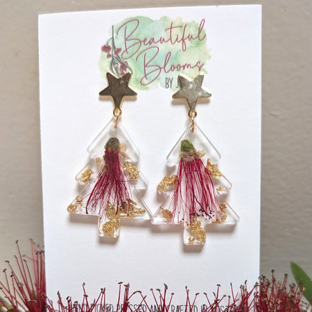 Christmas earrings, Real Australian flowers, studs