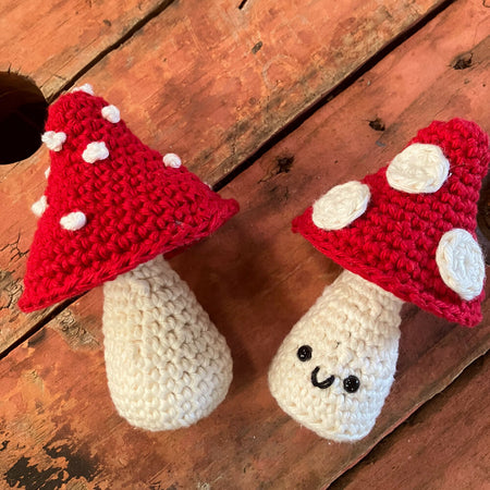 Pointy Top Red Spotted Crochet Mushrooms - Customisable Spots and Face!