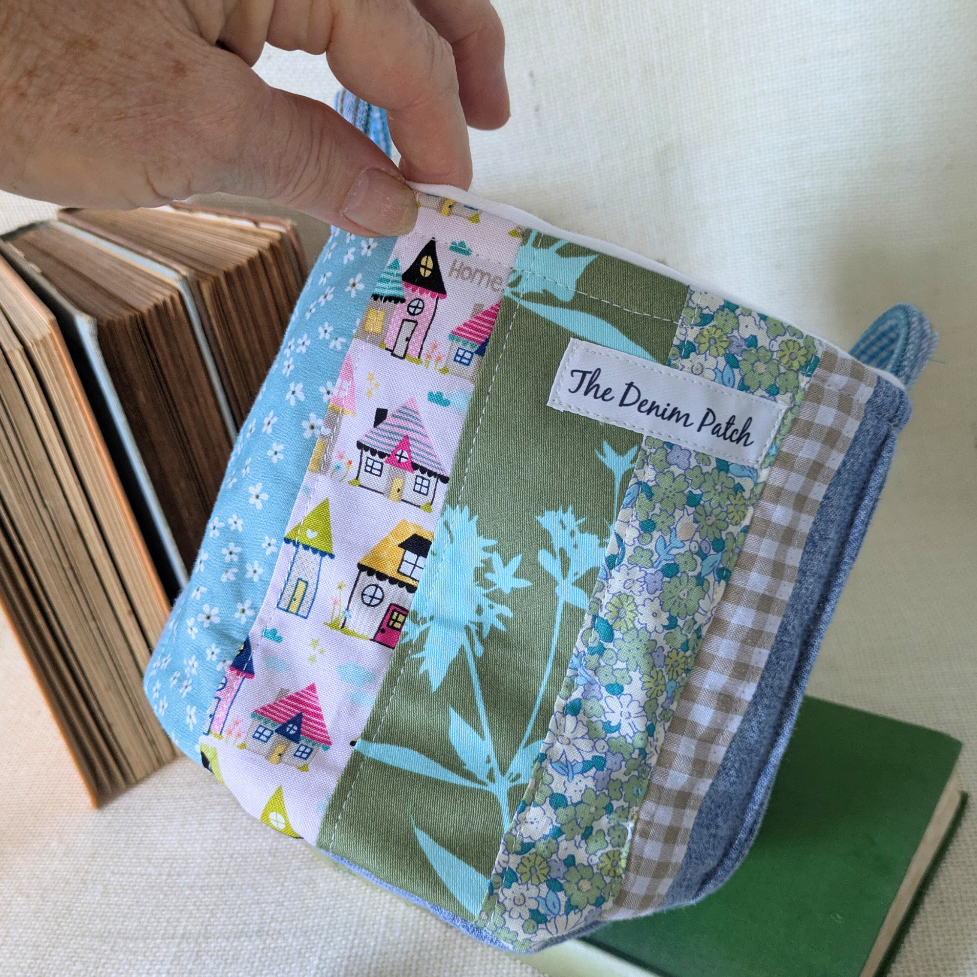 Project Bag Upcycled Denim, Craft Storage, Pastels, Small