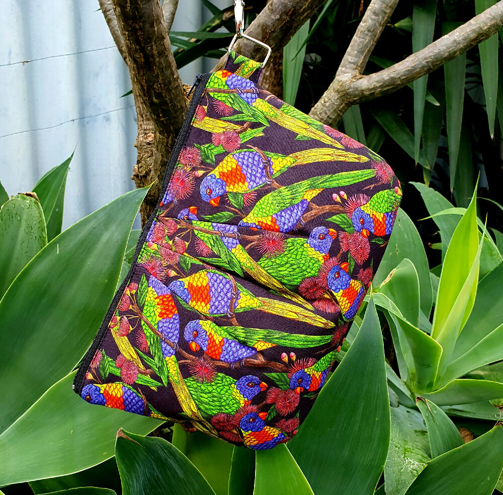 Pleated Clutch in Colourful Rainbow Lorikeet Fabric