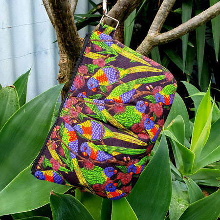 Pleated Clutch in Colourful Rainbow Lorikeet Fabric