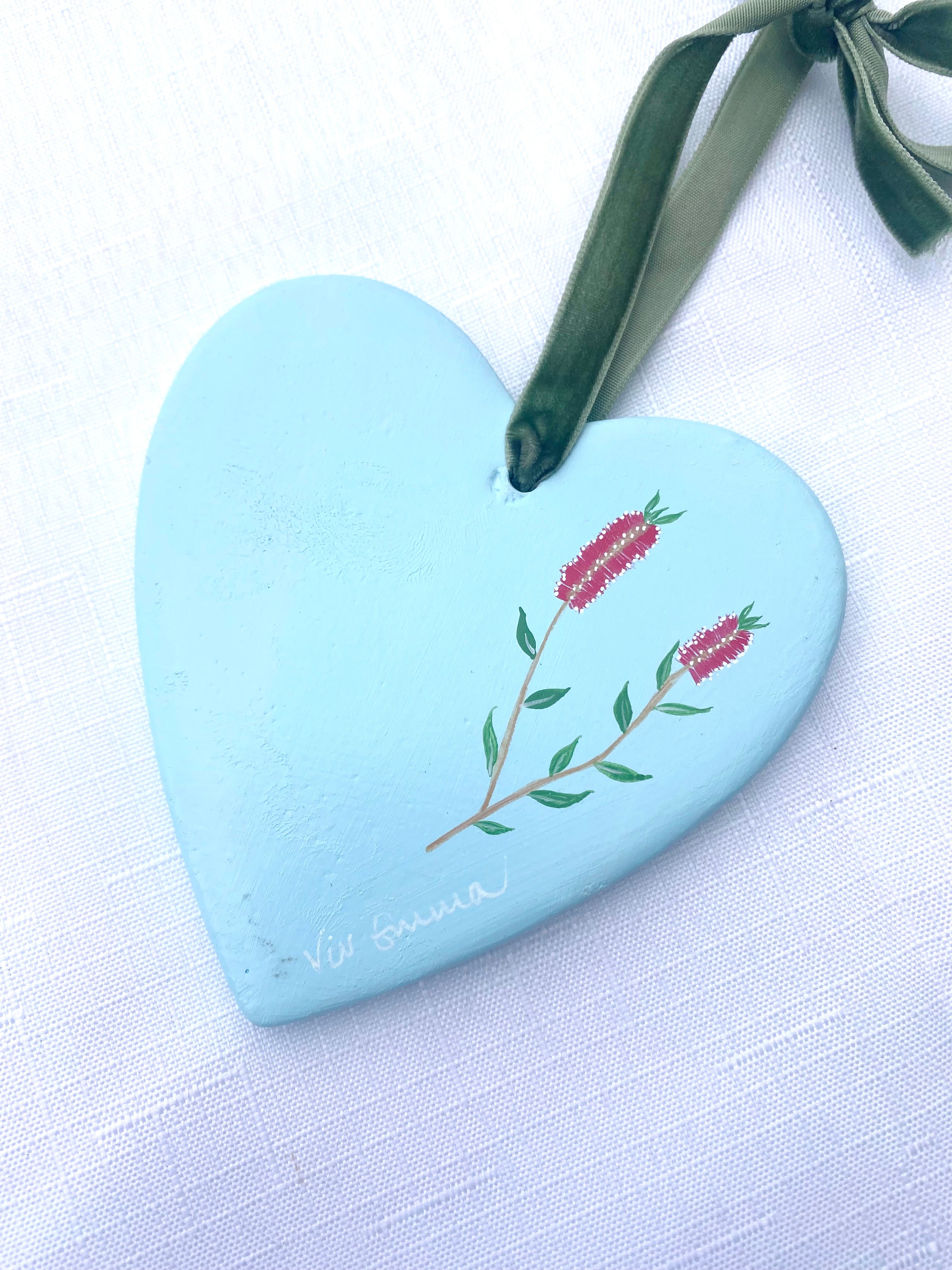Hand-Painted Ceramic Heart Decoration - Cockatoo Blue