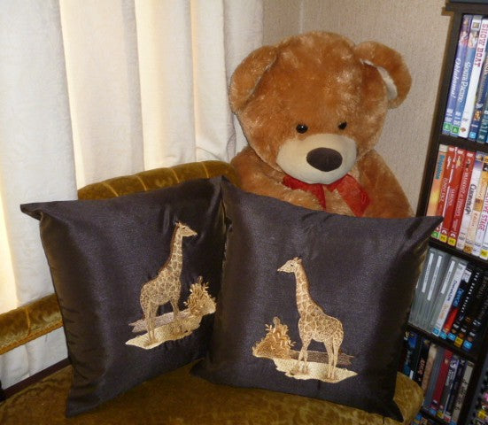 Giraffe Brown Silk Cushions