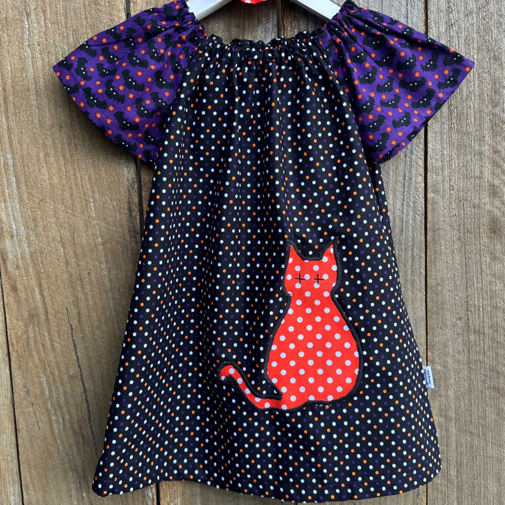 Handmade Orange Cat Halloween Dress & Scrunchie Set - Size 3