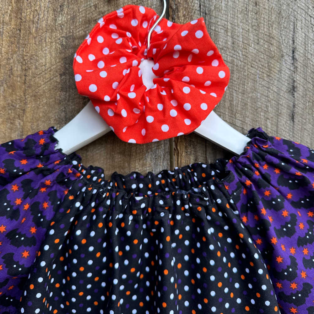 Handmade Orange Cat Halloween Dress & Scrunchie Set - Size 3