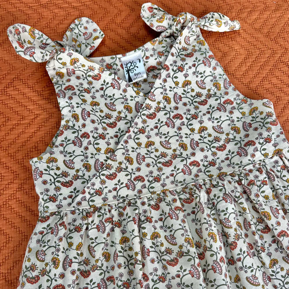 Girls Handmade Size 6 Floral Dress with Scrunchie