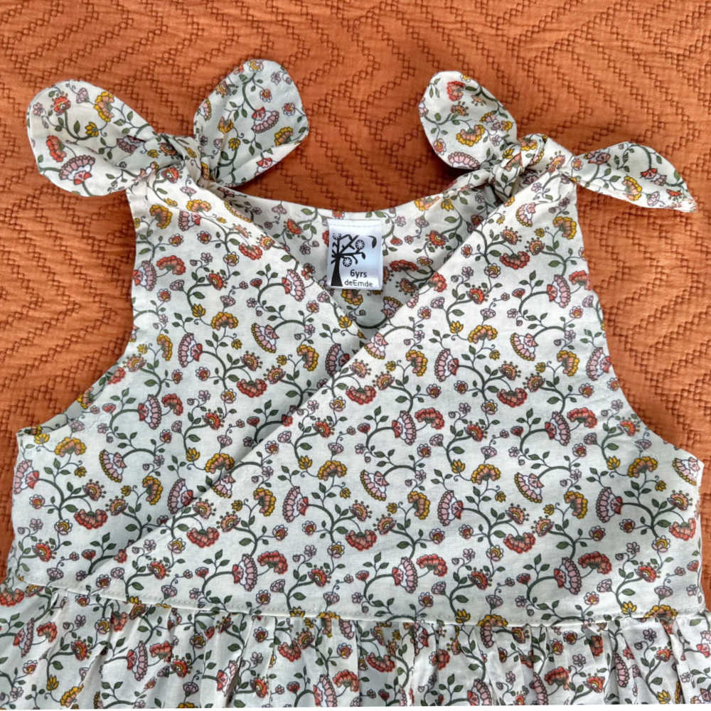 Girls Handmade Size 6 Floral Dress with Scrunchie