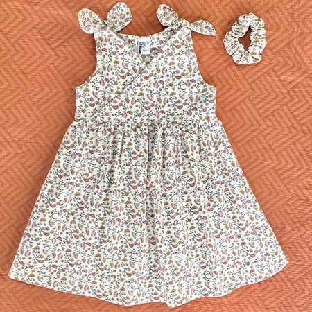 Girls Handmade Size 6 Floral Dress with Scrunchie